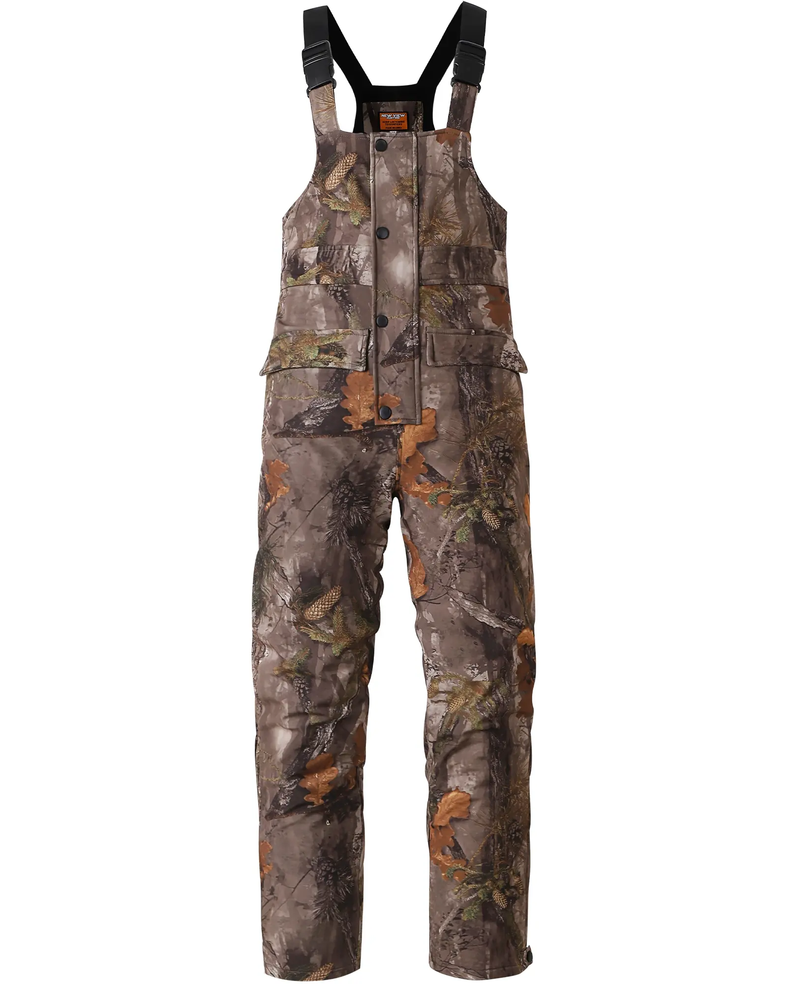 NEW VIEW Insulated Hunting Bibs for Men, Silent Camo Bibs with Fleece Lining, Water-Resistant Winter Hunting Overalls