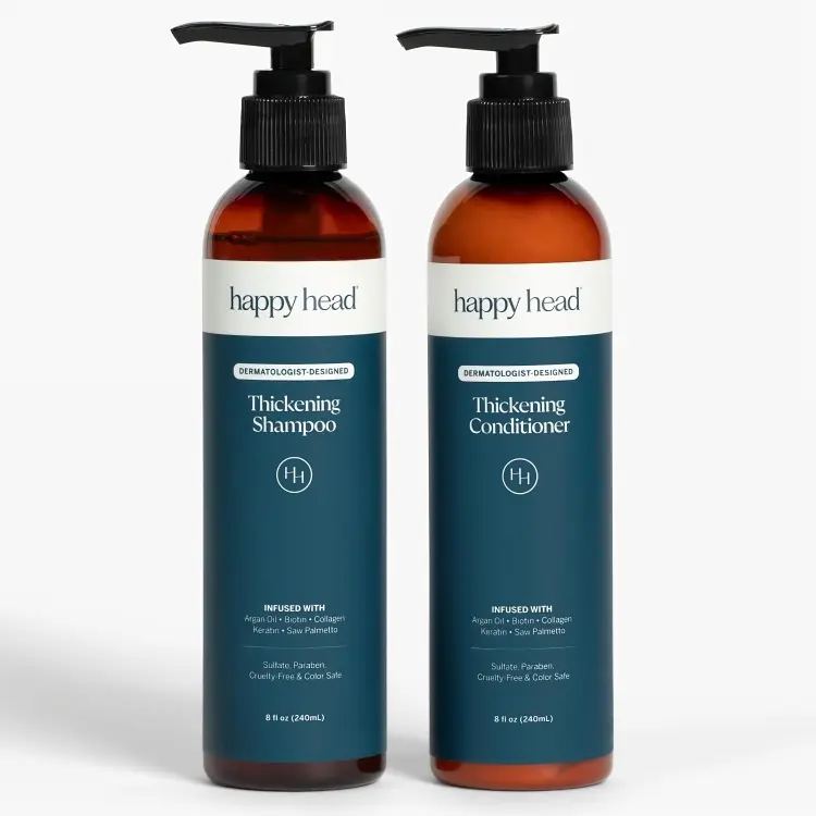 Happy Head Hair Shampoo & Conditioner Set for Men with Biotin, Argan Oil, Collagen & Keratin, Daily Hair Care Routine for All Hair Types, Hydrating & Frizz Control Set for At Home Use