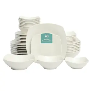 Gibson Home 40-Piece Dinnerware Set – Square White Porcelain Plates and Bowls, Service for 8, Dishwasher & Microwave Safe, Modern Everyday Dinner Set with Cereal, Dessert, and Entrée Bowls
