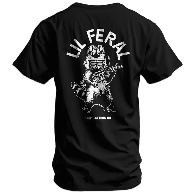 COMBAT IRON Men's Cotton Lil Feral Raccoon Graphic Round Neck T-Shirt - Athletic Fit Male Clothing, Work-to-Train Top, All Seasons, Machine Washable, Pre-Shrunk (Men's T Shirts for Daily Wear)