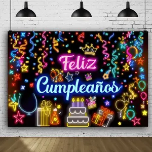 [Feliz Cumpleaños Theme Banner] 1PC Colorful Birthday Theme Happy Birthday Background Black Blessing Banner Durable Fiber, Party Decorations, Ideal Gift, Celebration Gift, Suitable for Home Decoration, Family Gathering/Vinyl