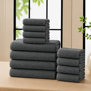 REDKISS Black Towel Set, 12 Piece Premium Soft Bath Towel Set, Highly Absorbent Luxury 12-Pack with 4 Bath Towels, 4 Hand Towels, 4 Washcloths for Bathroom, Gym, Hotel, and Spa Daily Use
