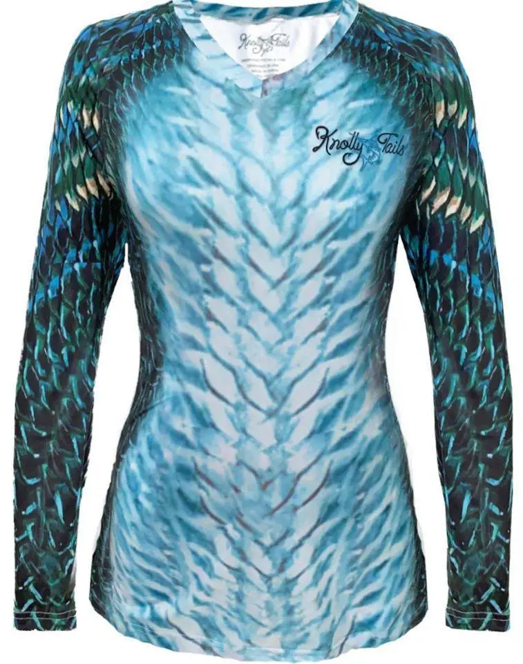 Tarpon Scale V-neck Performance Fishing Shirt for Women with UV Protection