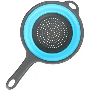 Foldable Silicone Collapsible Kitchen Strainer Colander with Handles Space-Saver for Draining Pasta Vegetable (Blue)