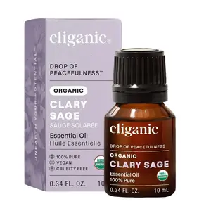 Cliganic Organic Clary Sage Aromatherapy Essential Oil (10ml) - 100% Pure Unrefined Diffuser Oil - USDA-Certified, Vegan, Promotes Serenity, Soothes the Senses, Encourages Clarity