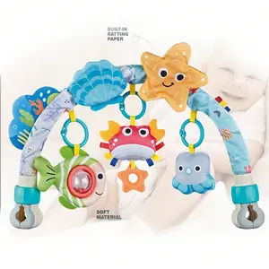 Baby Stroller Hanging Toy Set, Press & Rotate Sensory Learning Toy, Cute Cartoon Insects & Jump Ball, Educational Newborn Infant Toy for 0-3 Years