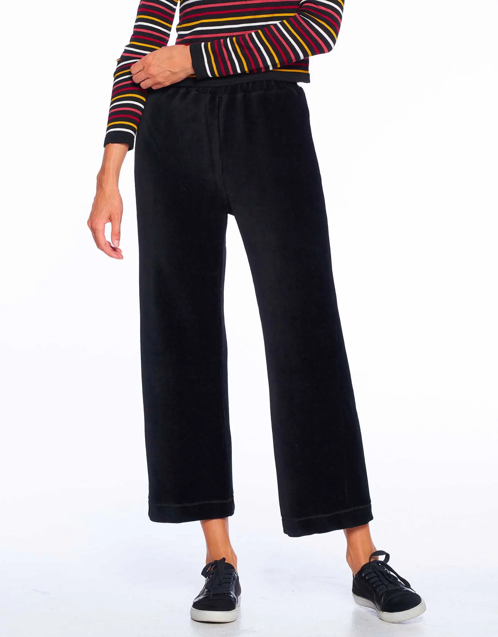 Ribbed Velour Wide Leg Pant | Black