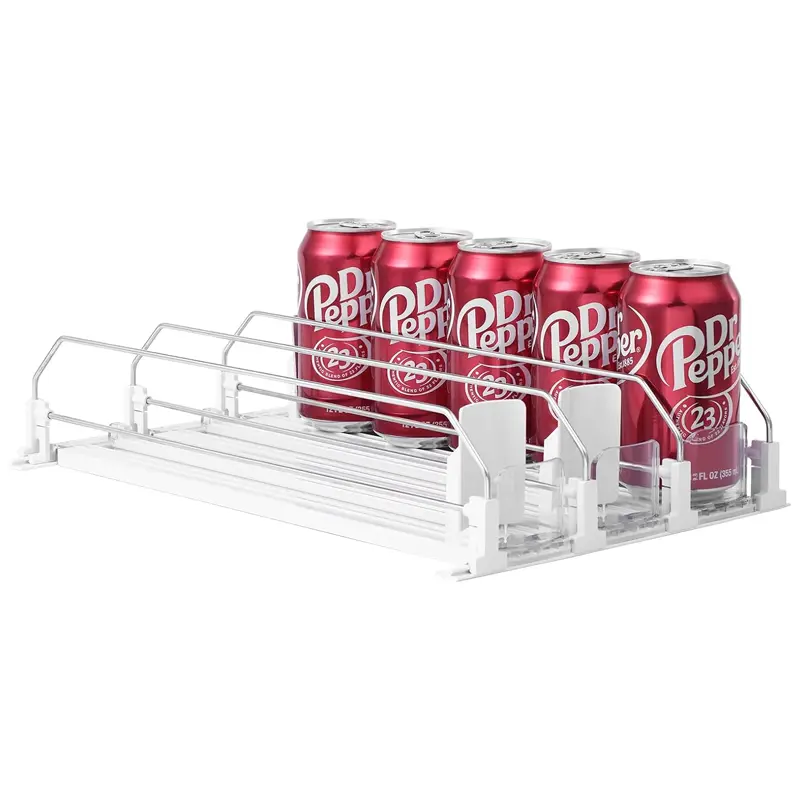Drink Organizer for Fridge-White Automatic Pusher Glide,12oz 16oz 20oz-Soda Dispenser for Fridge-Holds up to 20 Cans