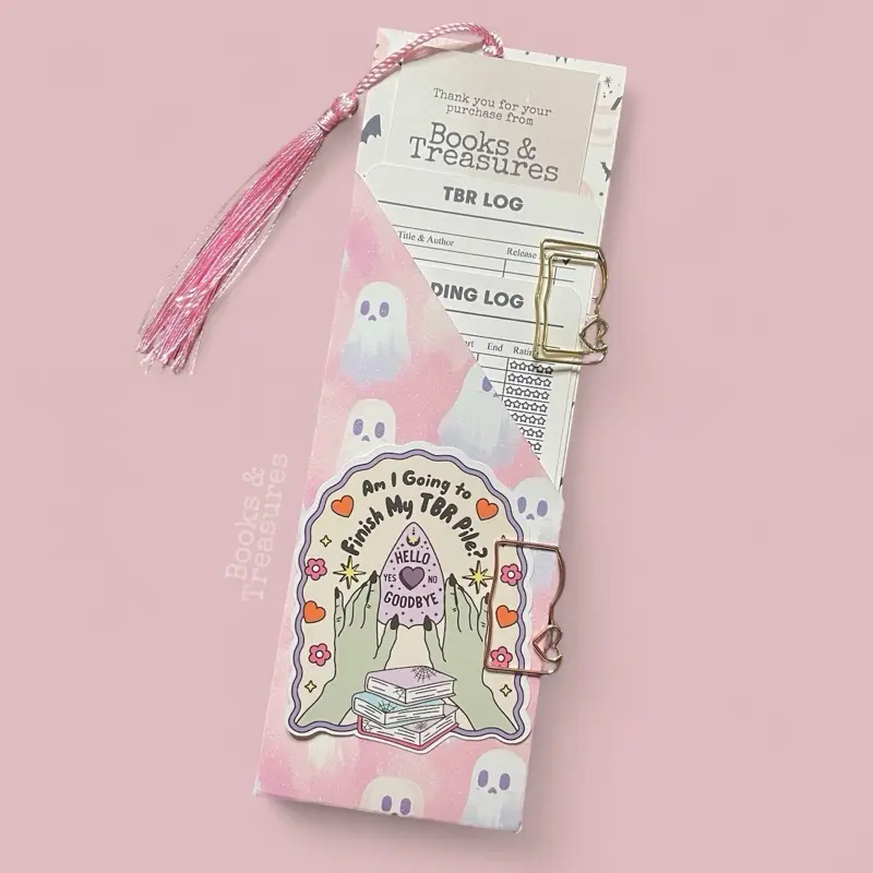 Halloween TBR & Reading Log Bookmark Set | Ghost Book Tracker with Sticker, Paperclips & Pouch | Bookish Gift for Readers