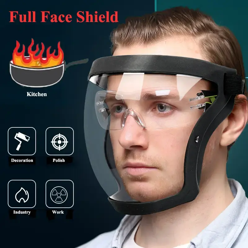 Adjustable Full Coverage Plastic Face Shield - 1pc Reusable Lightweight Transparent Protective Screen with Air Vent, Breathing Valve, Comfortable Silicone Padding, EHD Clarity, Indoor Droplet Dust Oil Fume Isolation (Industrial Use), Unisex