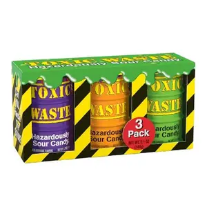 TOXIC WASTE - Hazardously Sour Candy - 5 Assorted Flavors & 1 New Mystery Flavor - Special Edition Purple, Orange, & Green Drums - 3-Pack
