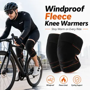 1 Pair Adjustable Sports Warm Knee Braces, Fleece Lined, Windproof & Cold Proof, Thick EVA Pads, Shock Absorption & Cushioning, Wide Wrap-Around Design, Back Cutout No Pinching, Ideal for Cycling, Sports and Daily Warmth Protection