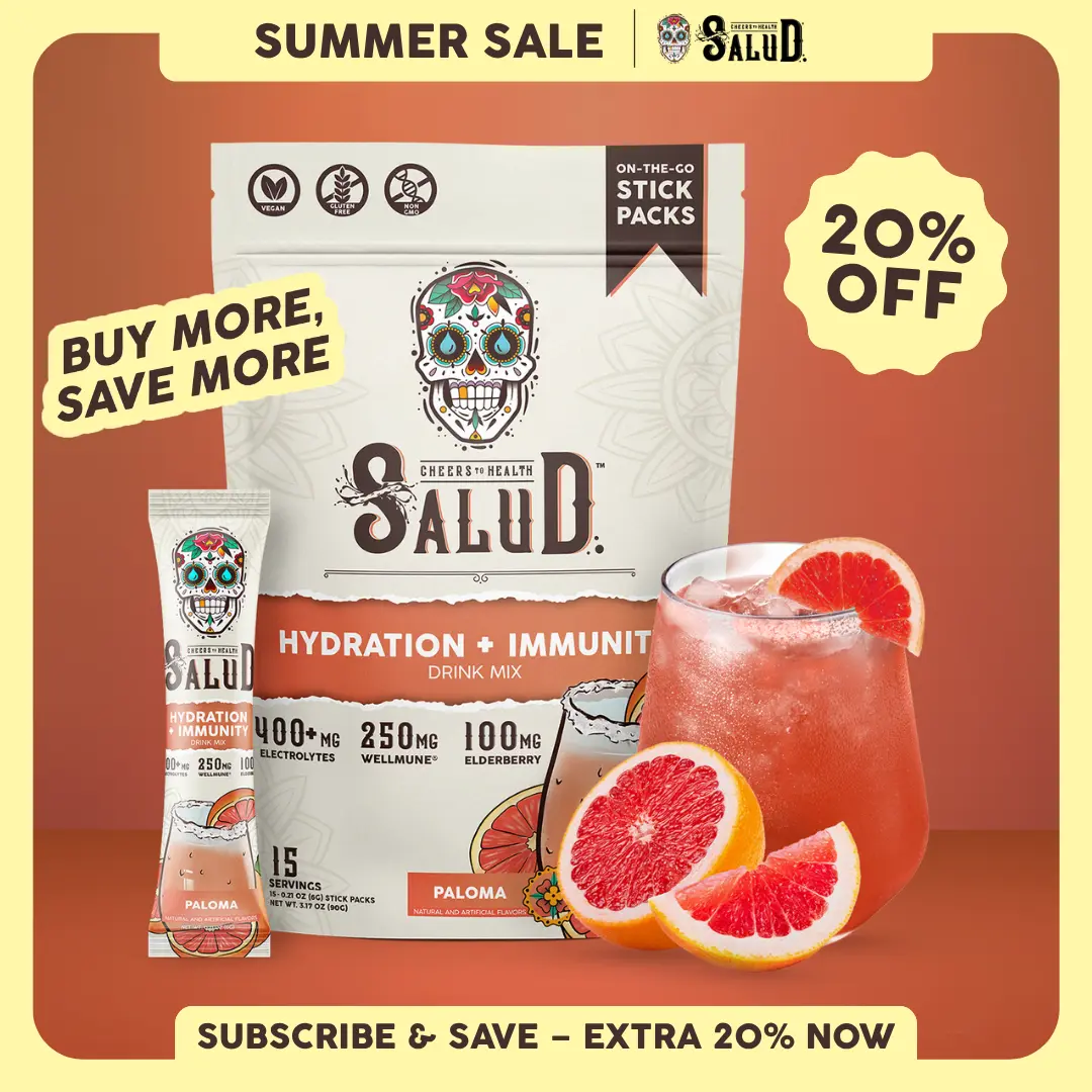 Salud 2-in-1 [Hydration + Immunity - Paloma] Electrolytes Powder, Agua Fresca Drink Mix, Elderberry, Dairy & Soy Free, Non-GMO, Gluten Free, Vegan, Low Calorie, 1g Sugar (15 Servings)