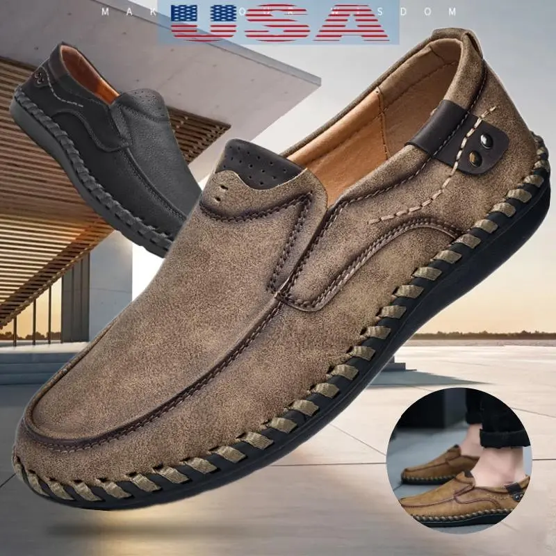 Men's Fashion Loafers Handmade Leather Shoes Casual Breathable Driving Shoes