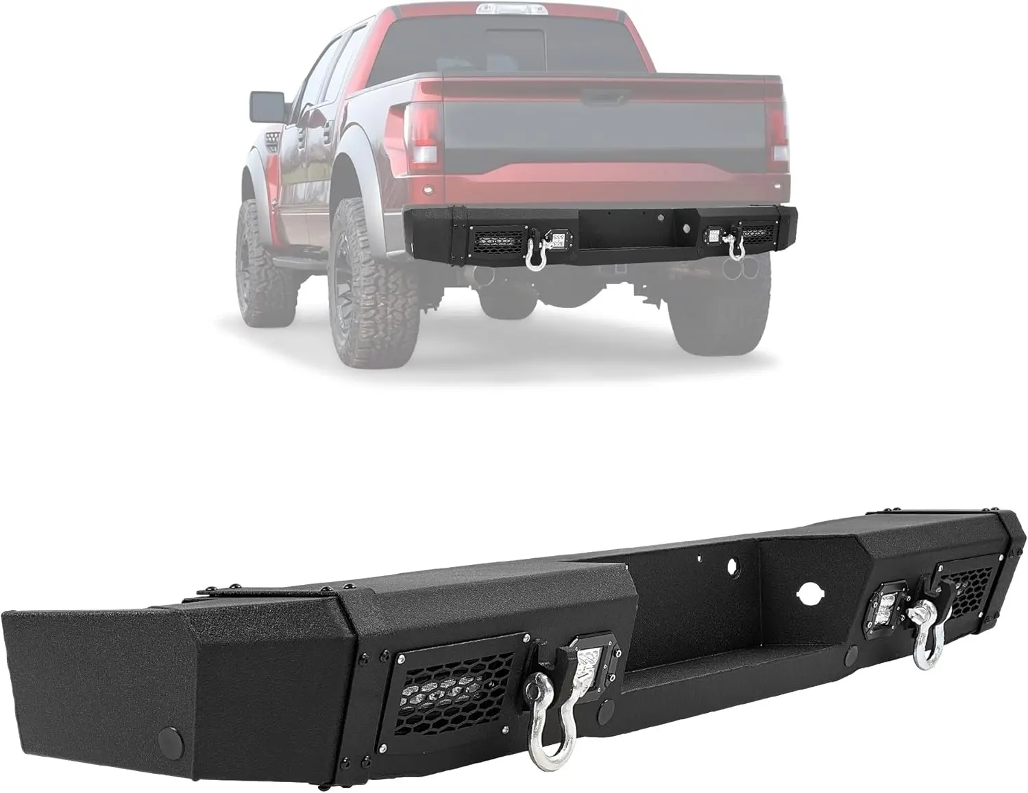 Rear Bumper Assembly Compatible with 2009-2014 Ford F150 SVT Raptor w/Led Lights Steel Powder Coated Black Car Accessories Car Shelter