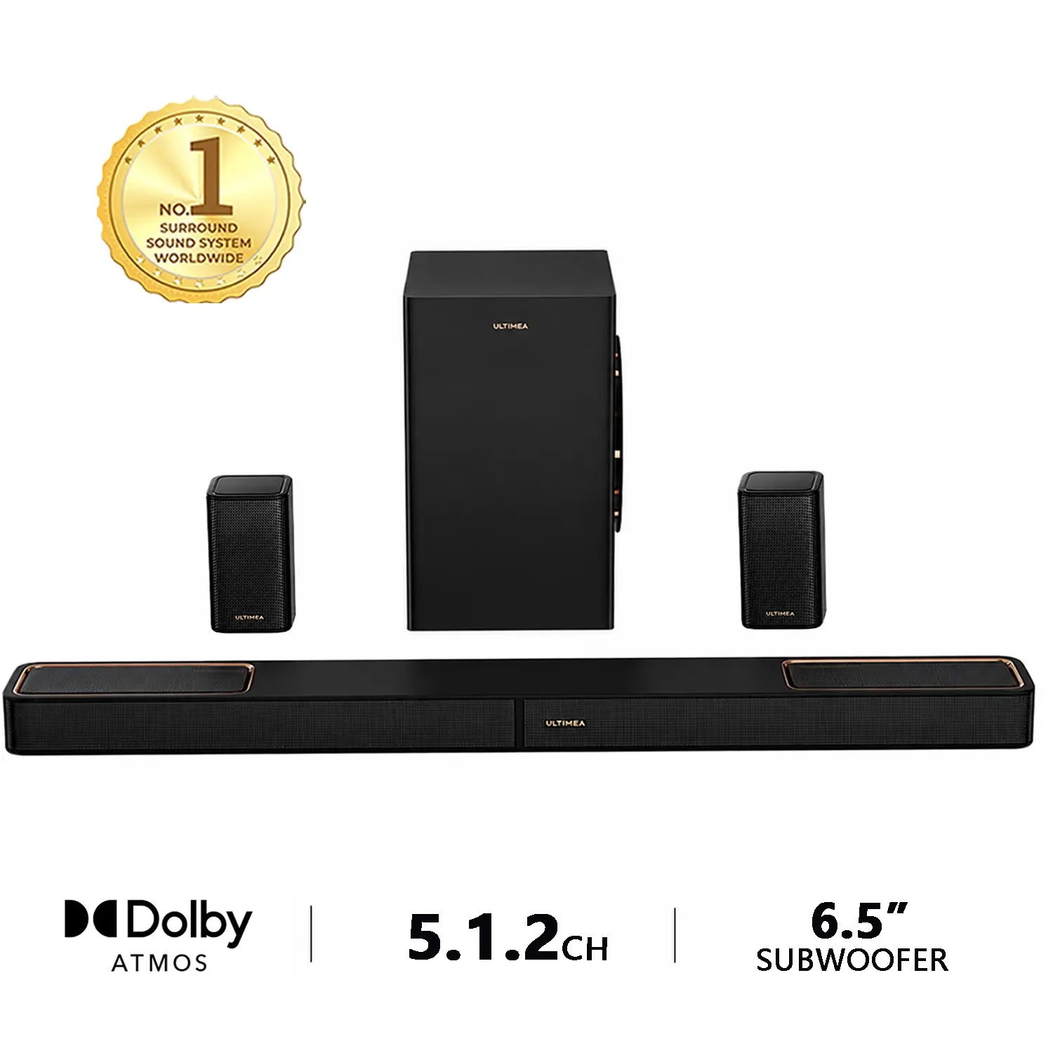 5.1.2ch Sound Bar with Dolby Atmos, Surround Sound System for TV with 2 Surround Speakers, Sound Bar for Smart TV, Soundbar with Subwoofer for Home Theater, HDMI eARC, Skywave F40 Boom SE