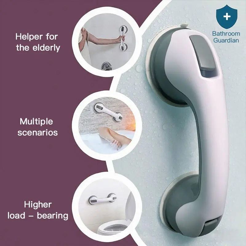 FEETLIST 12 Inch Gray Bathtub Grab Bar, Shower Handle for Seniors, Suction Cup Grip Bar, Safety Bar, For Bathroom Walls, Bathtub Toilet, Bedside, With Strong Gripping Device, For Injured, Handicapped, Seniors