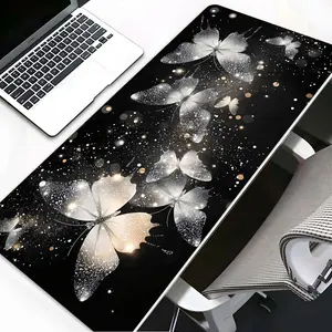 Elegant Glistening Butterflies Large Gaming Mouse Pad, Extended Mousepad, Washable Rubber Extended Desk Mat with Non-Slip Base, Girly Aesthetic Home Office Decor, Mouse Pads for Desk, Christian Gifts for Women