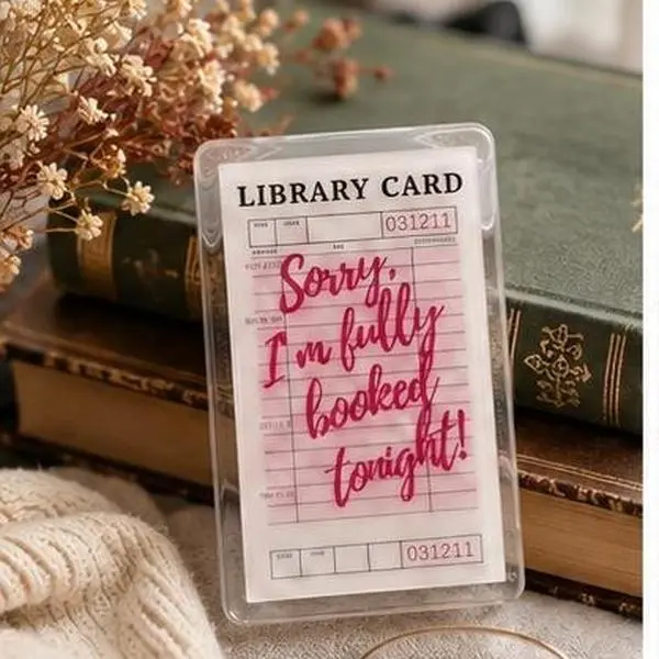 "Fully Booked" Library Card Printed Phone Grip - Clear 2D Acrylic Flat Design Phone Stand Holder For Bookworms