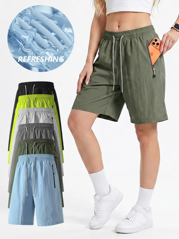 Women's Sports Shorts, Casual Street Pants with Drawstring and Handy Pockets, Loose and Comfortable, Quick-Drying Outdoor Training Shorts, Soft Fit, Cool Breathable Fitness with Zippered Pockets Summer Bottoms