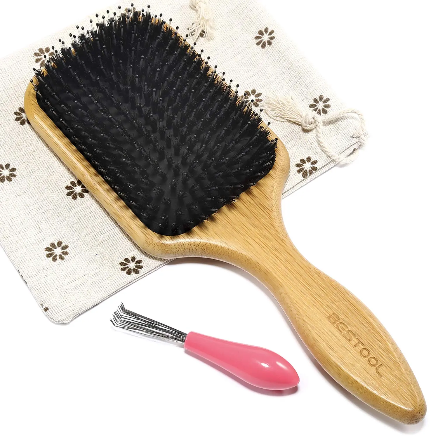 BESTOOL Hair Brush, Boar & Nylon Bristle Brush for All (Women, Men, Kids) Wet/Dry Hair, Massaging Detangling, Enhance Shine & Health (Square)