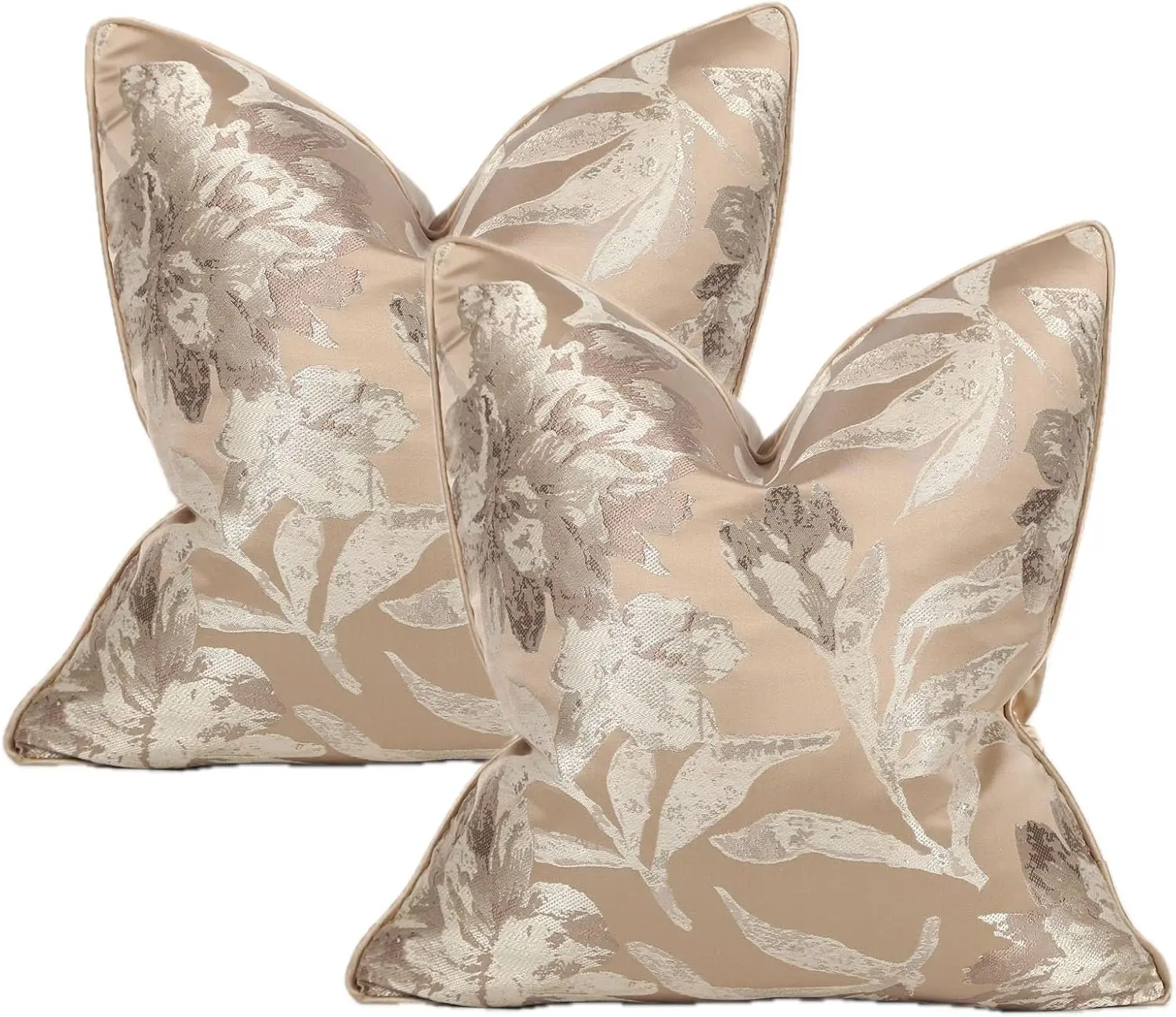 MOCOFO Luxury Floral Jacquard Throw Pillow Covers Set of 2 | Champagne Gold Decorative Cushion Cases 18x18 for Couch Sofa Bedroom Living Room Home Decor