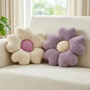 2 Pcs Lavender Decorative Throw Pillows, 15'' Cute Daisy Flower Shaped Pillow Floor Seating Cushion for Bed Couch Sofa Bedroom Dorm Decor (Lavender & Ivory)