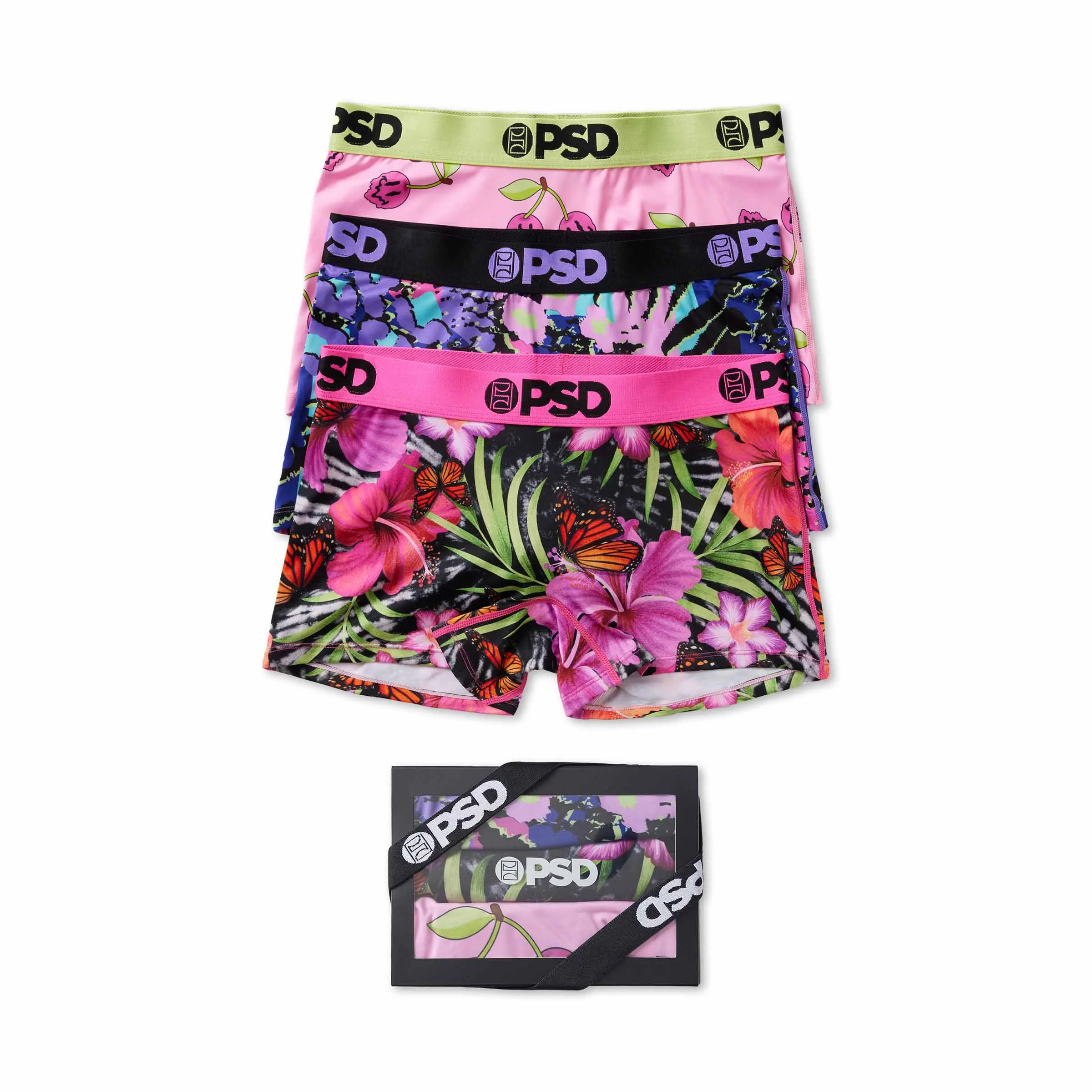 PSD Womens Wild Trip Boy Short Underwear 3 Pack Boxed Gift Set - Comfortable, Breathable, Ultra-Light Fabric