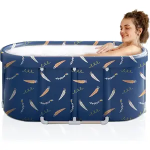 Portable Bathtub,Foldable Freestanding Bathtub, Soaking Tub,Shower Stall Tub,Bathroom Folding  Bath For Adults, Boys & Girls,Outdoor/Indoor Hot Ice Bath, Inch,Blue,PVC & Al Alloy