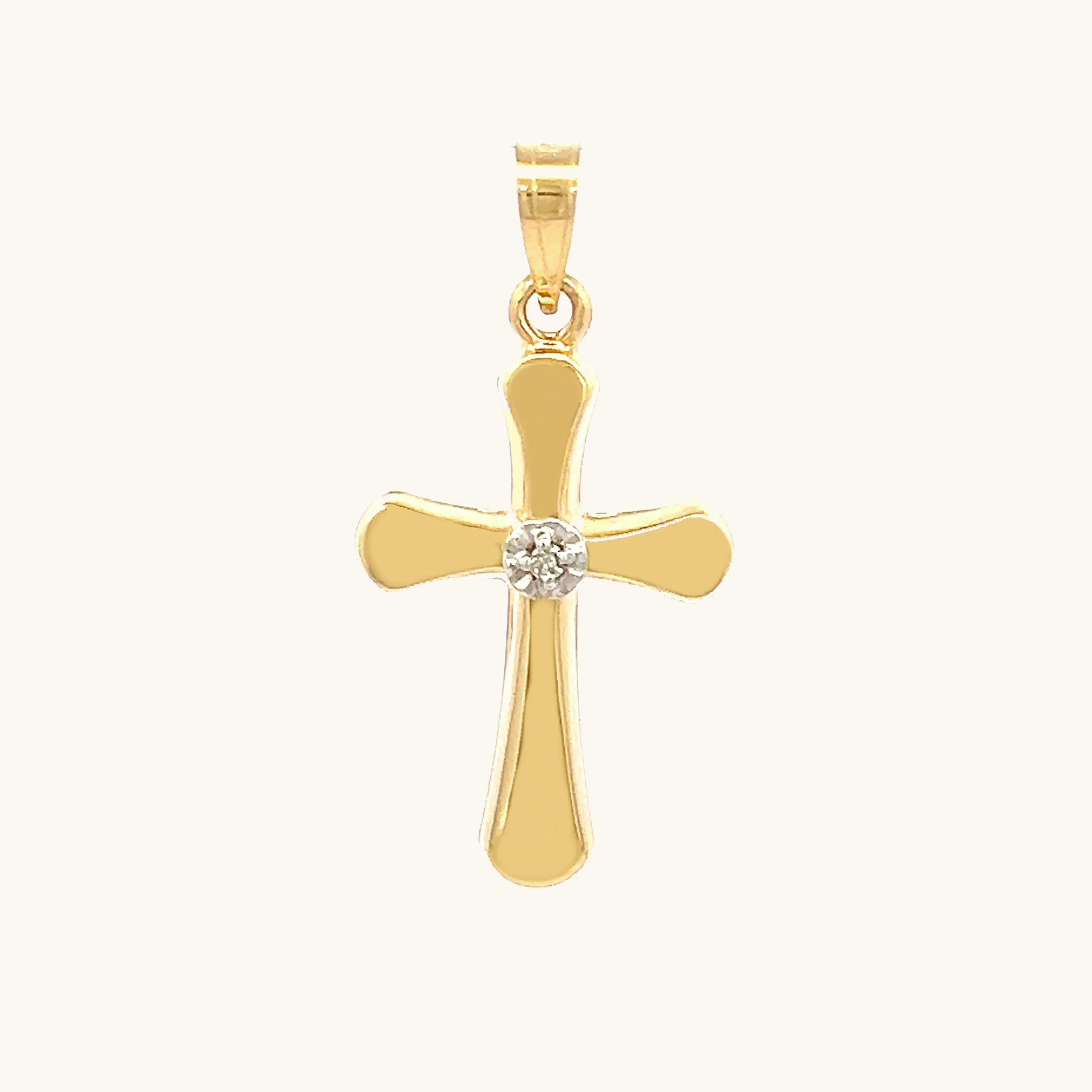 14K GOLD ROUNDED DIAMOND CROSS PENDANT