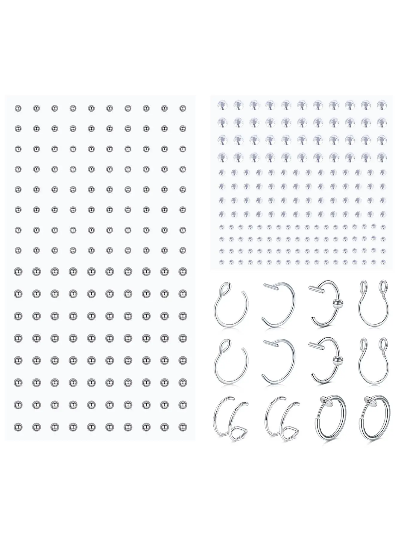 Fake Piercing Sticker Set, Fake Nose Rings Stainless Steel Non-Piercing Fake Face Piercing Jewelry, Disposable Lip Nose & Eyebrow Stickers, Punk Aesthetic