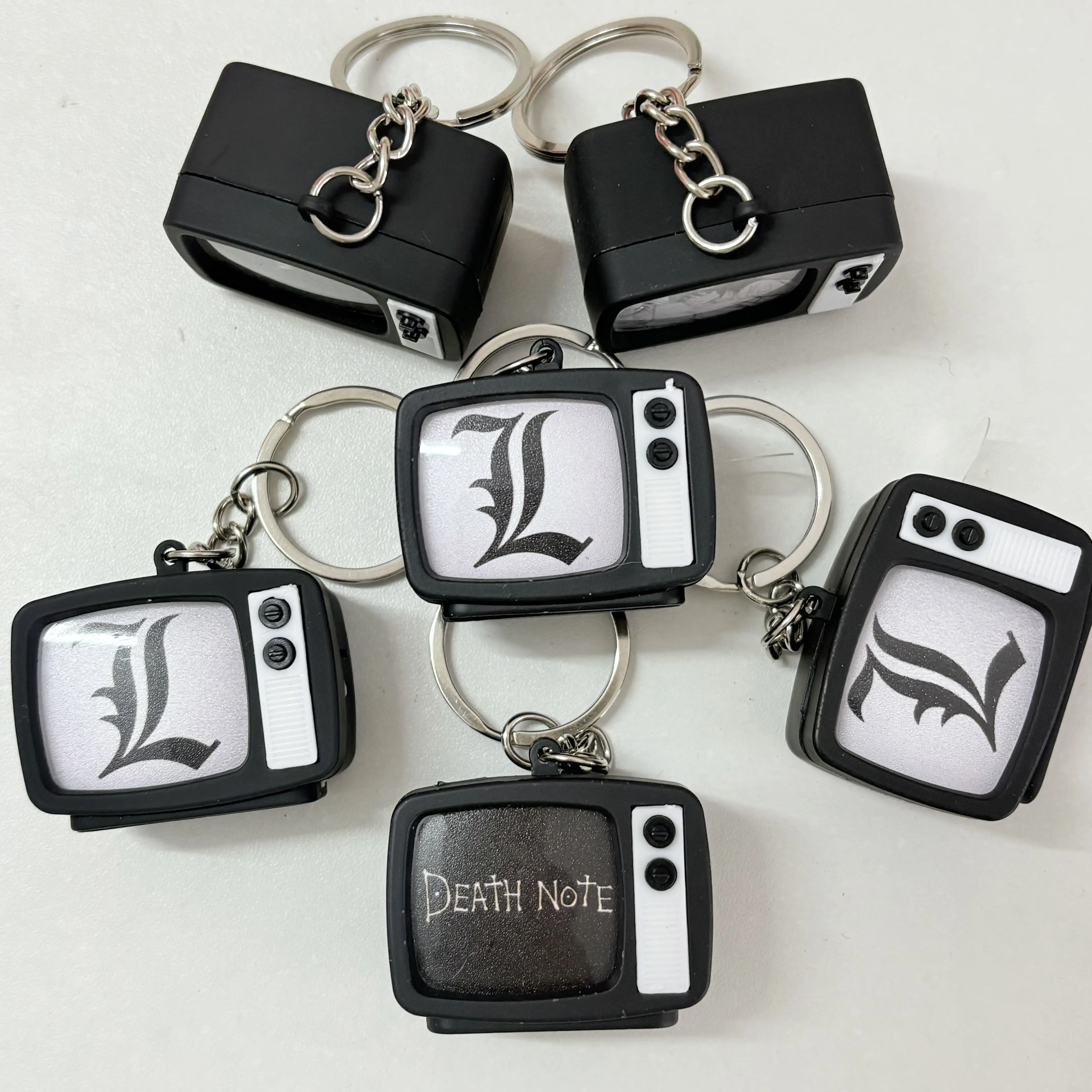Death Note Anime Character Portable Mini TV Pendant Keychain, L/Yagami/Yuki Themed Glowing Sound Accessory with Keyring for Fans