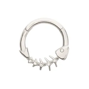 CZ Crystal Lined Fishbone Hinged Segment Clicker Ring - 316L Stainless Steel