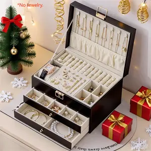 3 Layers Jewelry Velvet Box, 1 Set Large Capacity Jewelry Holder Organizer with Drawer, Lockable Jewelry Storage Boxes for Earring Necklace Ring, Jewelry Armoire Organizer, Gift for Women,Christmas Gifts Wedding Gift, Bridesmaid Gifts, Birthday Gifts