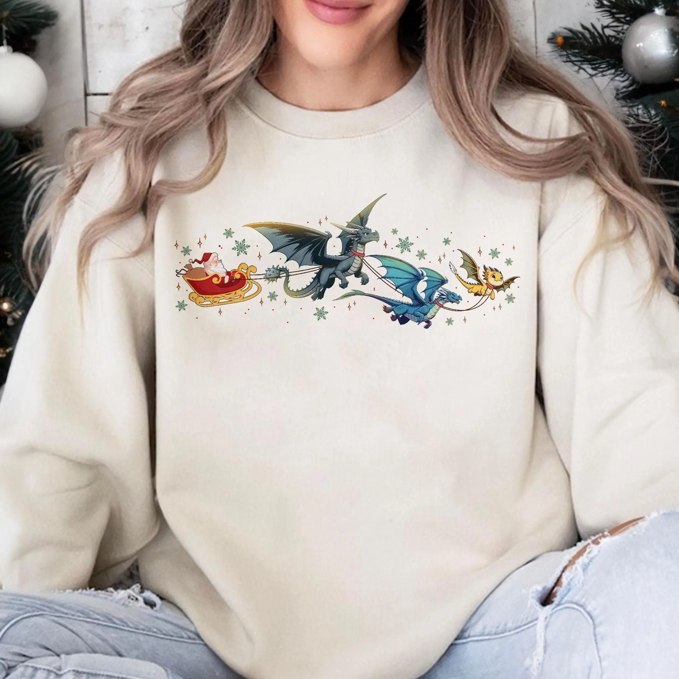[Sale off up to 50%] Fourth Wing Christmas Sweatshirt, Dragon Sleigh Holiday Shirt, Fantasy Christmas Shirt, Dragon Rider TShirt, Booktok Fan Gifts, streetwear graphic tee