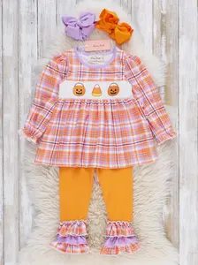 Jack-o'-Lantern Basket Smocked Plaid Ruffle Outfit