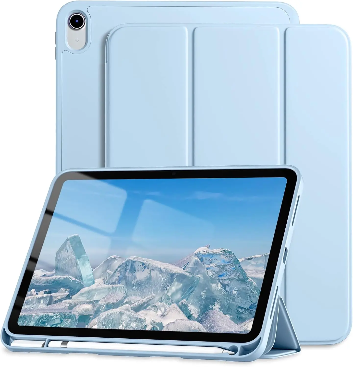iPad Case with Integrated Stand - Foldable Slim Trifold Tablet Cover, TPU Back Protection, Auto Sleep/Wake, Pen Slot, Durable Sky Blue Accessories for 10.9in 10th Gen 2022 & 11in A16 2025 iPads