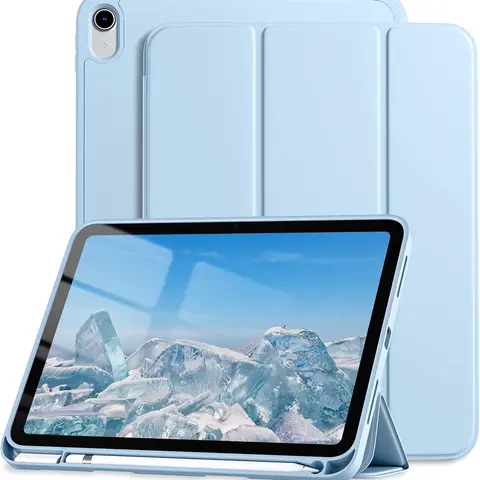 iPad 10th Generation 2022 Case with Integrated Stand - Foldable Slim Trifold Casing, TPU Back Protection, Auto Sleep/Wake, Includes Pen Slot, Durable Sky Blue Accessory for 10.9 inch 2022 & 11in A16 2025 Models