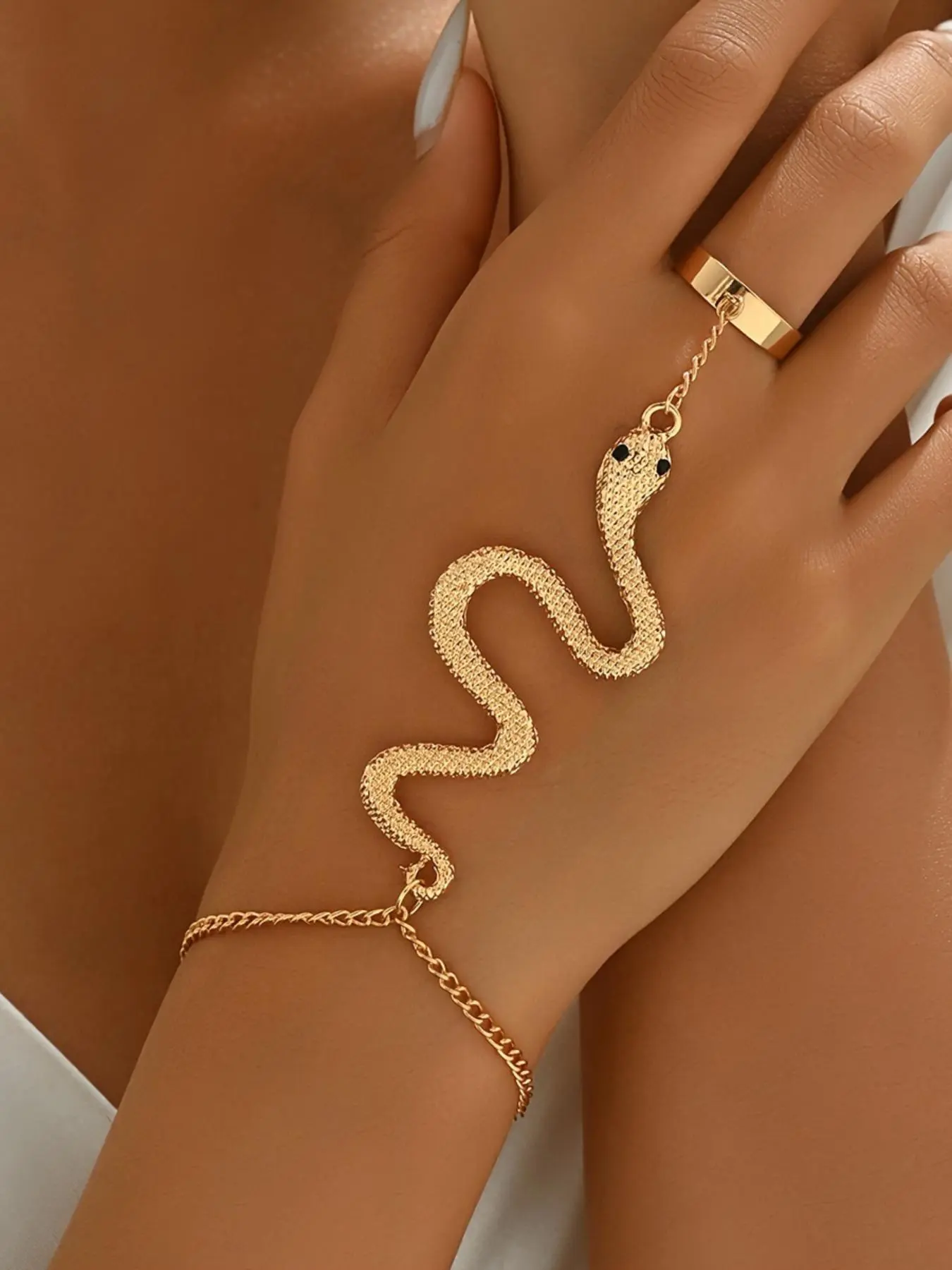 Fashion Snake Design Finger Ring Bracelet, Fashion Jewelry for Party, Daily Clothing Decor, Trendy All-match & Exquisite Jewelry for Birthday Gift, Alloy Chain Bracelet, Fashionable Jewelry