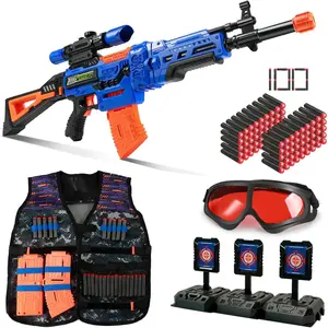 Bigpower Electric Kids Toy Sniper Rifle with Scope Tactical Vest Kit,4 in 1 Automatic Kids Sniper Rifle Toy Guns for Boys 8-12,Rifle Dart Guns Big Size,Toy Guns with Removable Magazines(2 Pcs