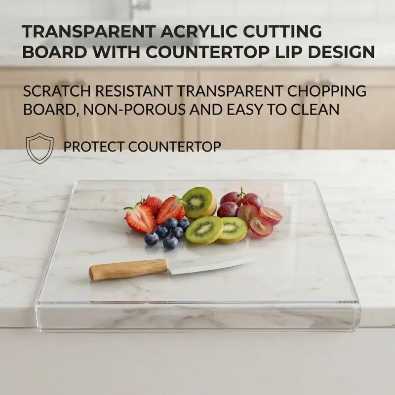 Transparent Acrylic Cutting Board With Edge Stop, Wear-resistant Transparent Food Prep Board, Easy To Clean, Ideal For Kitchen Food Cutting And Countertop Protection