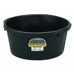 Little Giant Durable Weatherproof 6.5 Gallon Rubber Tub Feeder Pan Bowl, Black
