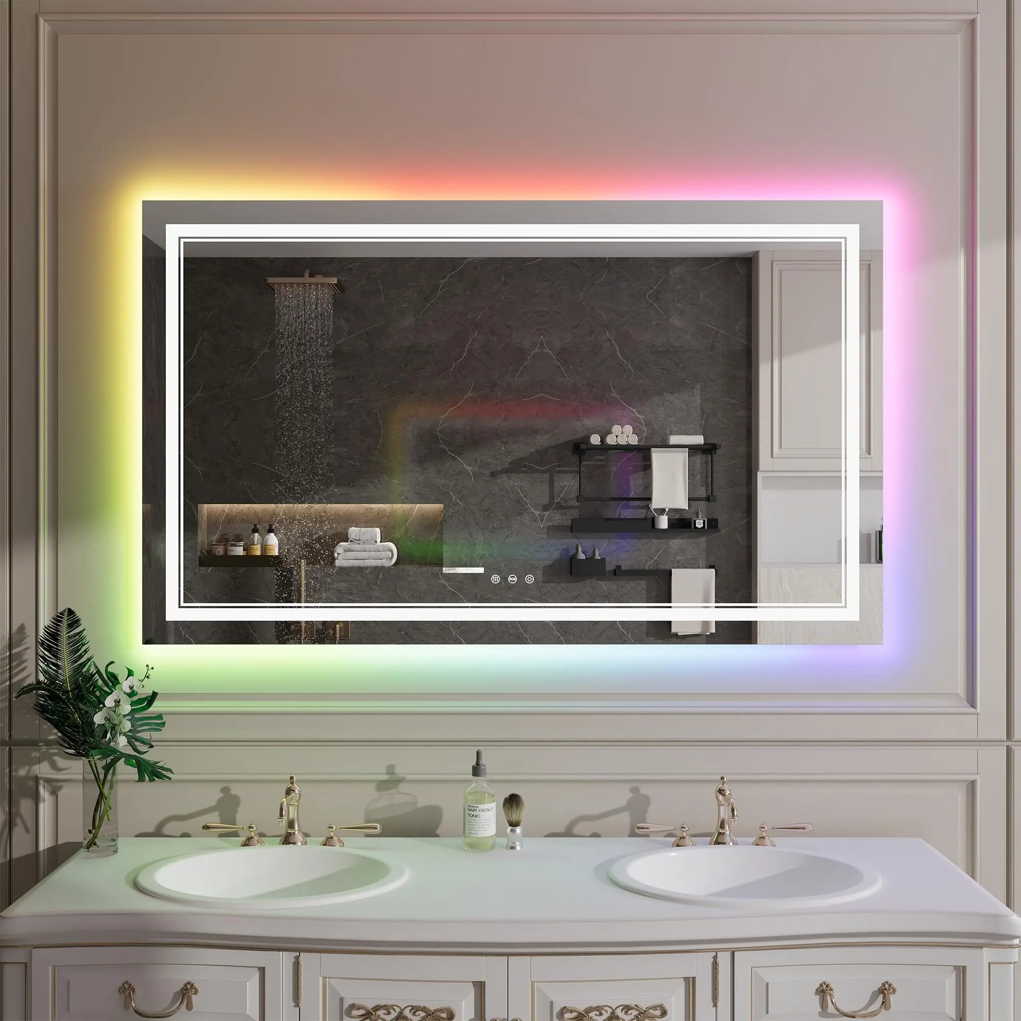 Garvee 60x36 RGB LED Mirror with IP54 Waterproof Rating, Anti-Fog and Shatter-Resistant Glass, Dimmable Lighting, and Stylish Backlit Design – Combining Practicality and Modern Elegance for Your Living Space