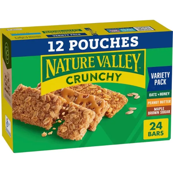 Natural Maple Syrup Crunchy Brown Sugar Peanuts & Salt Granola Bar Variety Pack - 24 Bars, 12 Pouches, 17.88 oz, Halal Pantry Snack for Lunch