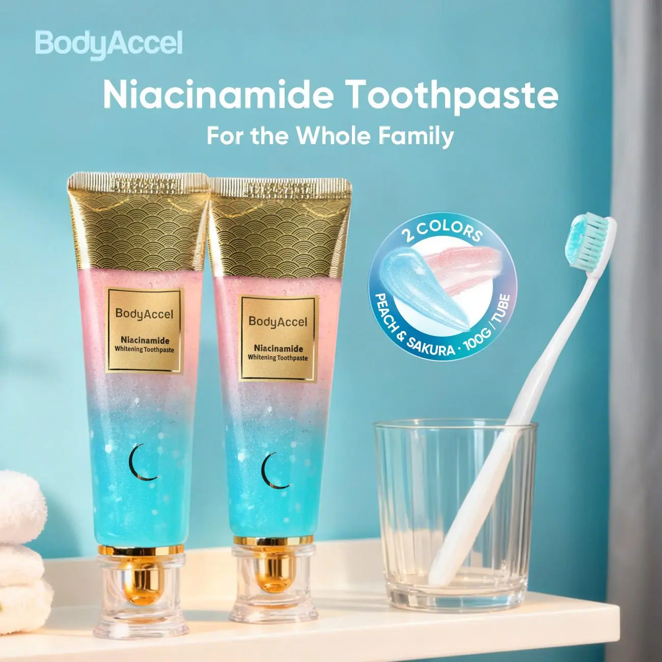 【BodyAccel】Niacinamide Whitening Toothpaste, Cleaning your teeth and making you shine,for adults,flouride free -N