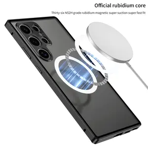 Suitable for Samsung S25 Ultra Magnetic Frame Metal Phone Case, Military-Grade Shockproof, Wireless Charging, Matte Texture Back Panel, Phone Protective Case for Samsung S24 Ultra, Customized, Matte Back,summerwins summerwins