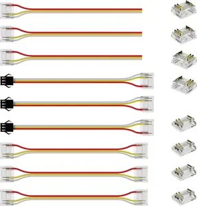 12mm 3-Pin Connectors for RGB Smart IC COB LED Strip Lights,Solderless Terminal Connection Kit,Dual-End Extension,Strip to Male Plug,Gapless,Strip to Wire Connectors,24V 12V 5V LED Light Strips