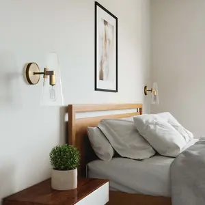 Modway Beacon 1-Light Wall Sconce in Clear Satin Brass