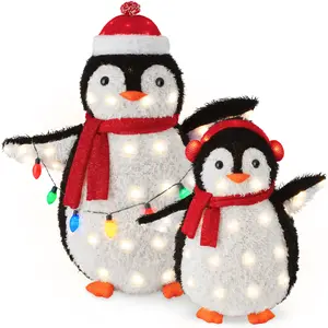 Best Choice Products 2-Piece Lighted 3ft Pop-Up Penguin Family Outdoor Christmas Decoration w/ 150 LED Lights