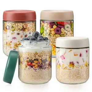 Overnight Oats Containers with Lids,16oz Wide Mouth Airtight Glass Kitchen Storage Food Jars with Lids - Set Of 4, Practical Oatmeal Container to Go, Chia Seed Pudding Jars, Baby Food Containers